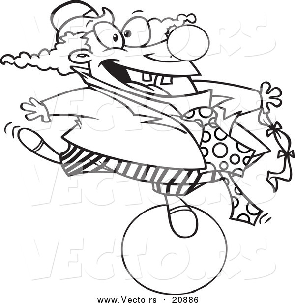 Vector of a Cartoon Clown Balancing on a Ball - Coloring Page Outline