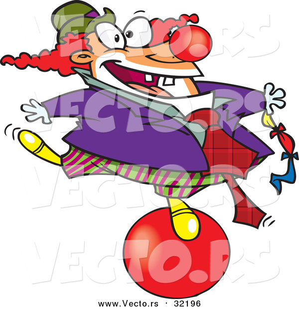 Vector of a Cartoon Clown Balancing on a Red Ball