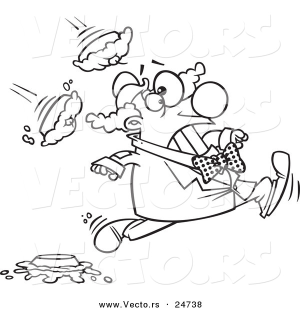 Vector of a Cartoon Clown Running from Pies - Outlined Coloring Page