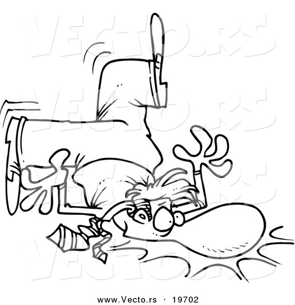 Vector of a Cartoon Clumsy Businessman Falling on His Face - Outlined Coloring Page