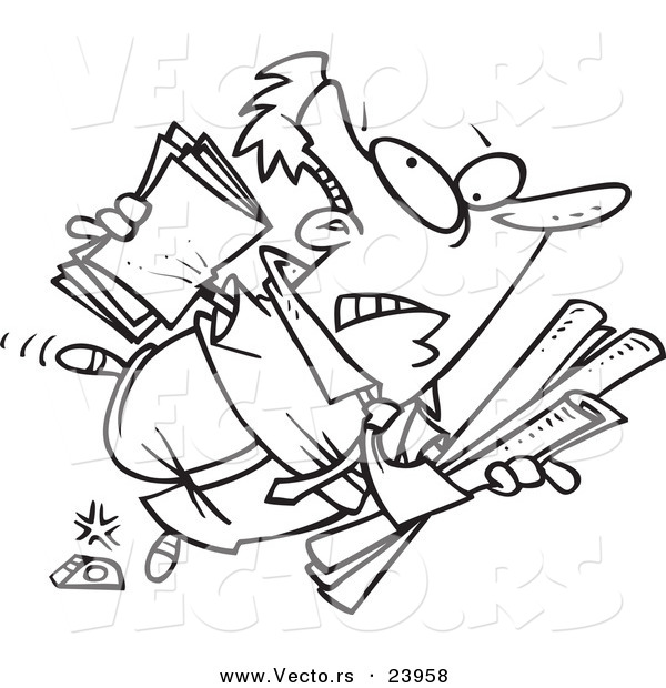 Vector of a Cartoon Clumsy Businessman Stumbling - Coloring Page Outline