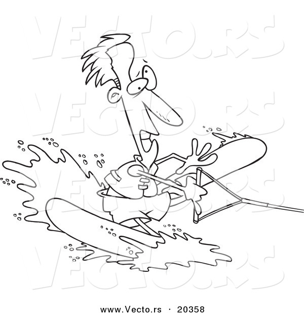 Vector of a Cartoon Clumsy Man Water Skiing - Coloring Page Outline