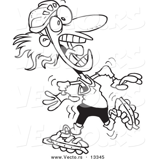 Vector of a Cartoon Clumsy Roller Blader - Coloring Page Outline