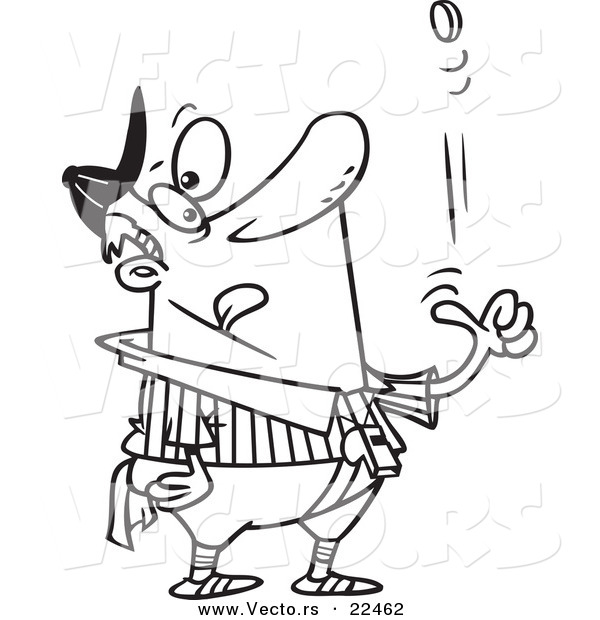 Vector of a Cartoon Coach Tossing a Coin - Coloring Page Outline