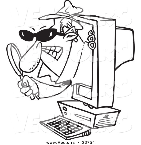 Vector of a Cartoon Computer - Coloring Page Outline