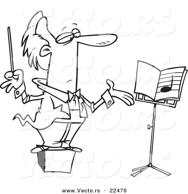 Vector of a Cartoon Conductor on a Podium - Coloring Page Outline