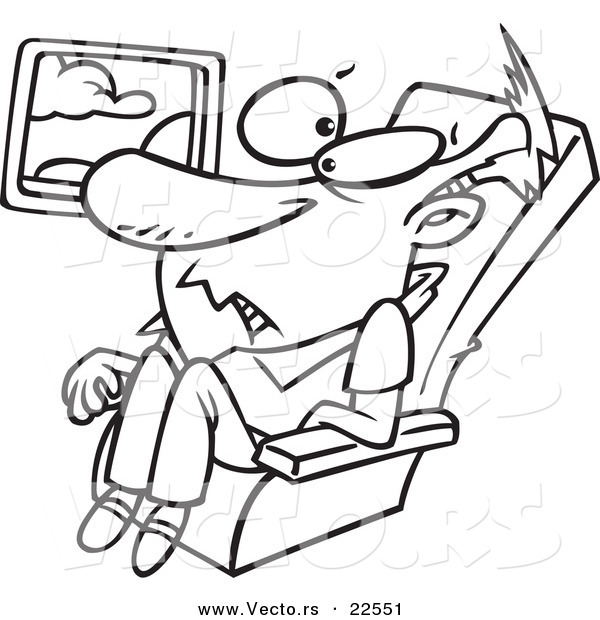 Vector of a Cartoon Confined Man on an Airplane - Coloring Page Outline