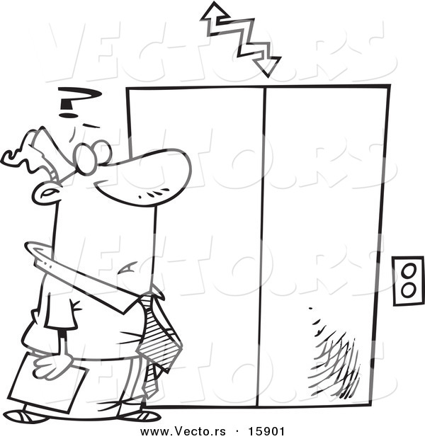 Vector of a Cartoon Confused Businessman Waiting by an Elevator - Outlined Coloring Page Drawing
