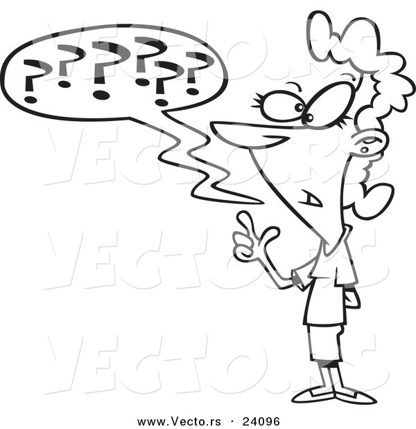 Vector of a Cartoon Confused Businesswoman Questioning - Coloring Page Outline