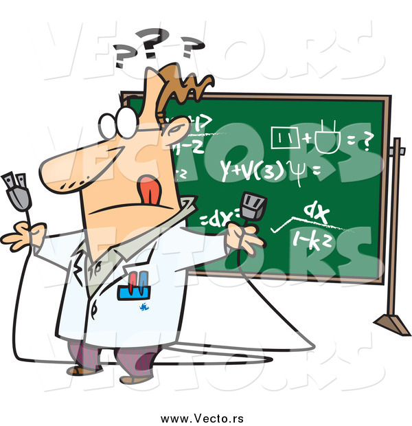 Vector of a Cartoon Confused Professor Man Discussing Science