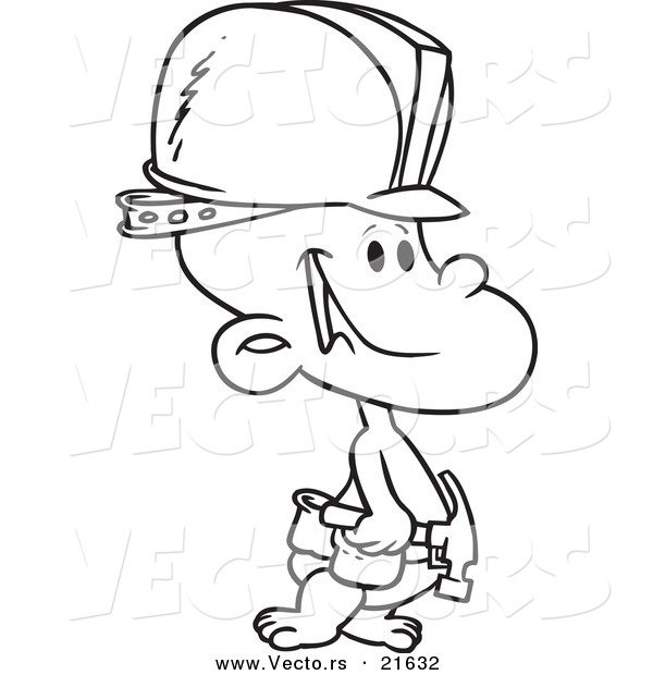 Vector of a Cartoon Construction Baby Boy - Outlined Coloring Page