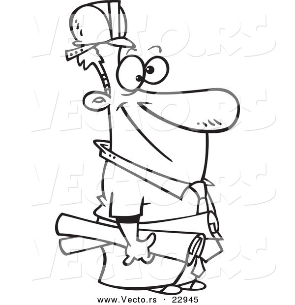 Vector of a Cartoon Construction Manager - Coloring Page Outline