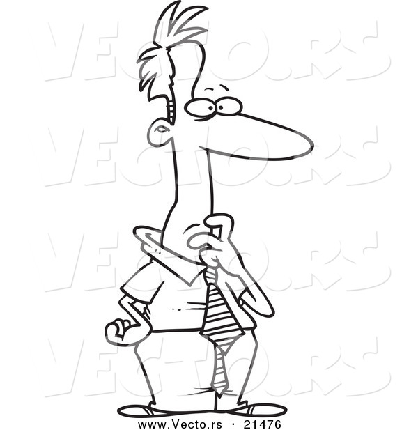 Vector of a Cartoon Contemplating Businessman - Outlined Coloring Page