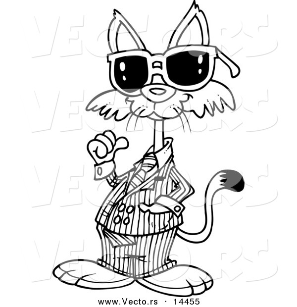 Vector of a Cartoon Cool Cat Wearing Shades - Coloring Page Outline