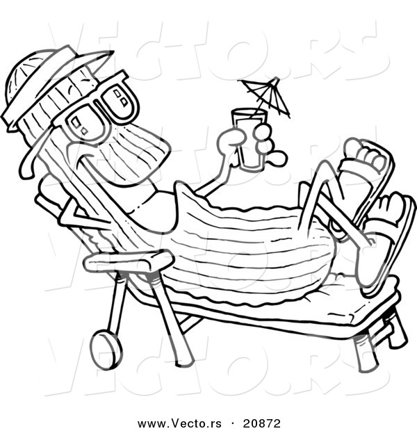 Vector of a Cartoon Cool Cucumber in a Lounge Chair - Coloring Page Outline