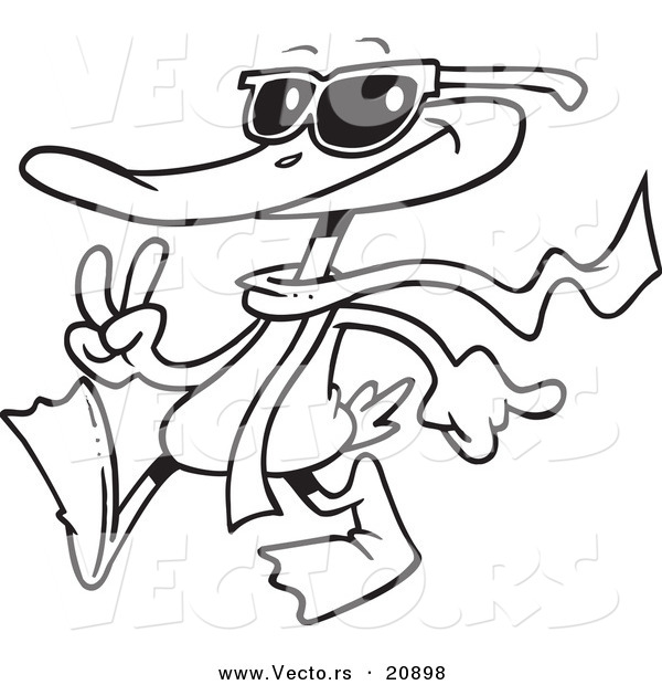 Vector of a Cartoon Cool Duck - Coloring Page Outline