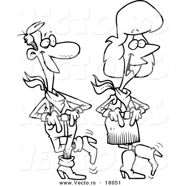 Vector of a Cartoon Couple Line Dancing - Outlined Coloring Page