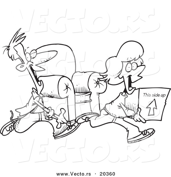 Vector of a Cartoon Couple Moving - Coloring Page Outline