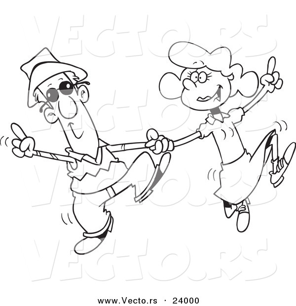 Vector of a Cartoon Couple Swing Dancing - Coloring Page Outline