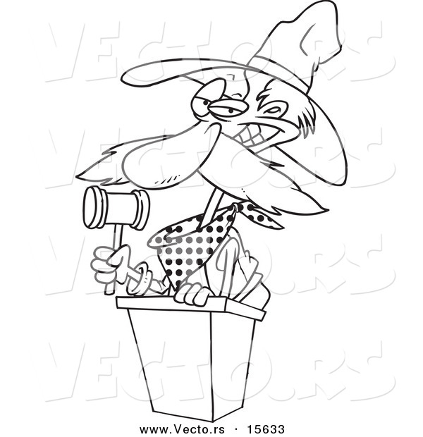 Vector of a Cartoon Cowboy Auctioneer - Coloring Page Outline