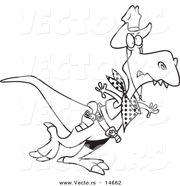 Vector of a Cartoon Cowboy Tyrannosaurus Rex - Coloring Page Outline