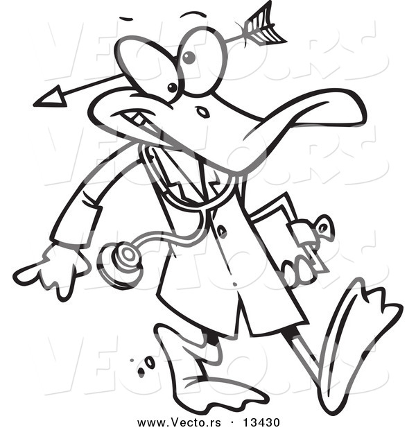 Vector of a Cartoon Crazy Quack Pshchiatrist Duck - Coloring Page Outline