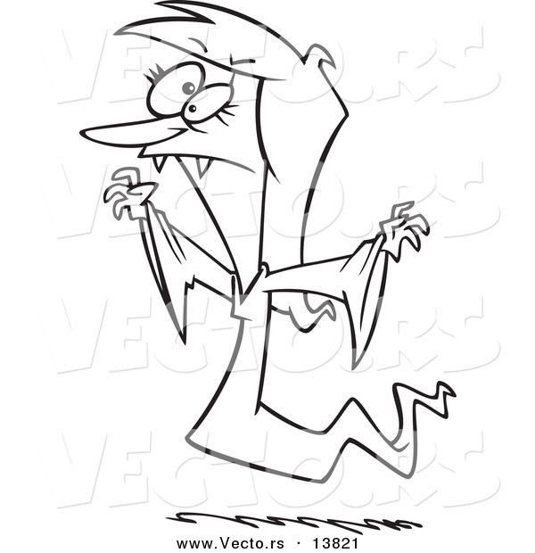 Vector of a Cartoon Creepy Vampiress - Coloring Page Outline