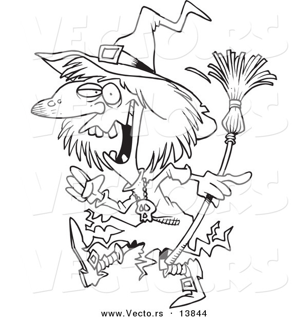 Vector of a Cartoon Creepy Witch Walking - Coloring Page Outline