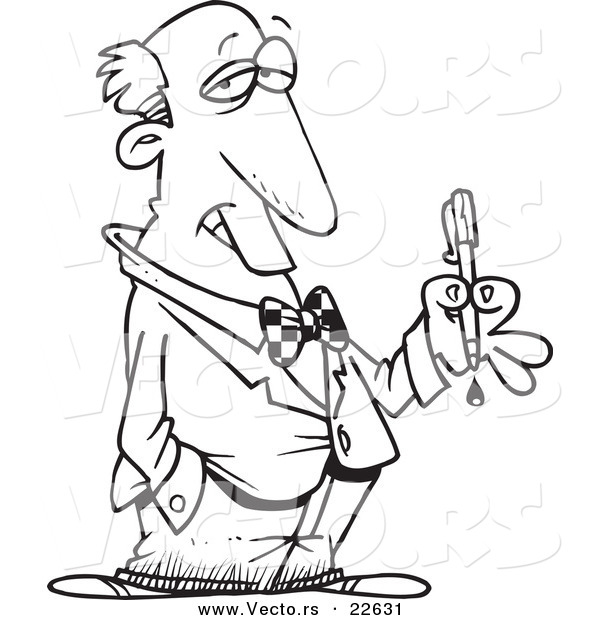 Vector of a Cartoon Critic Holding a Bleeding Pen - Coloring Page Outline