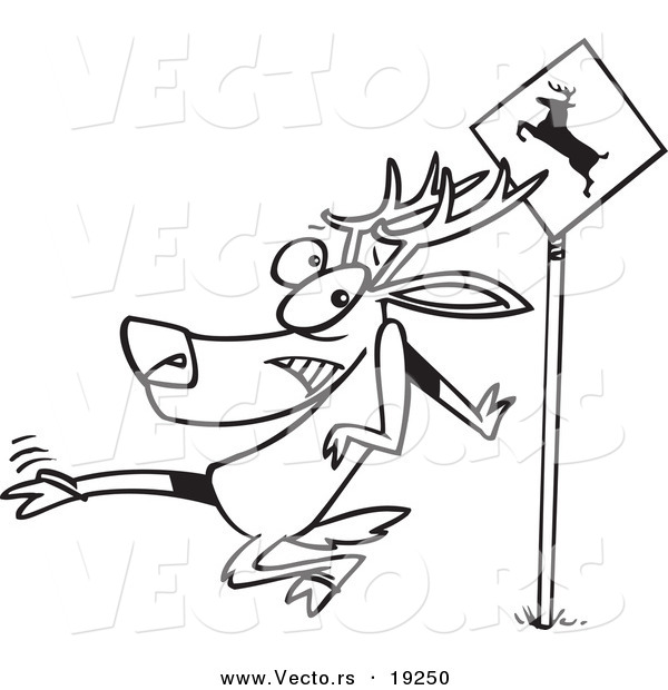 Vector of a Cartoon Crossing Deer - Outlined Coloring Page