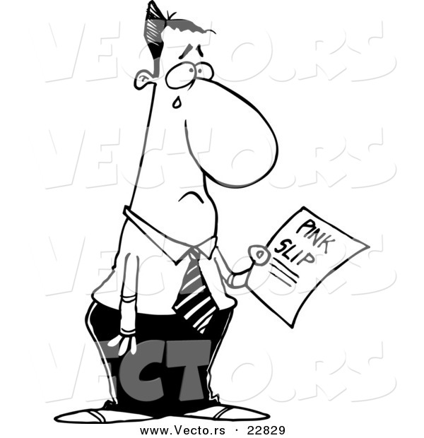 Vector of a Cartoon Crying Businessman Holding a Pink Slip - Coloring Page Outline
