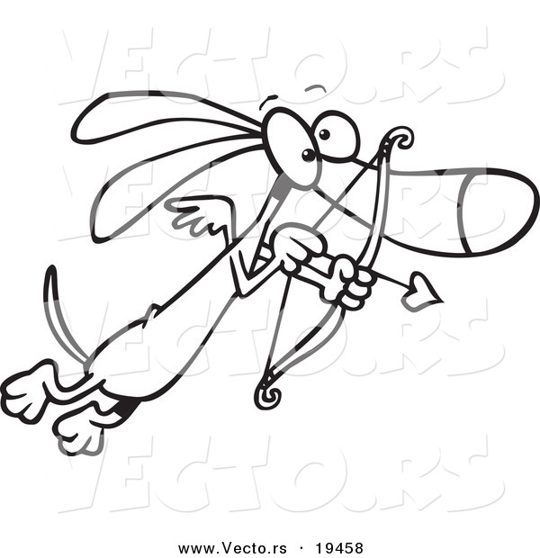 Vector of a Cartoon Cupid Wiener Dog - Outlined Coloring Page