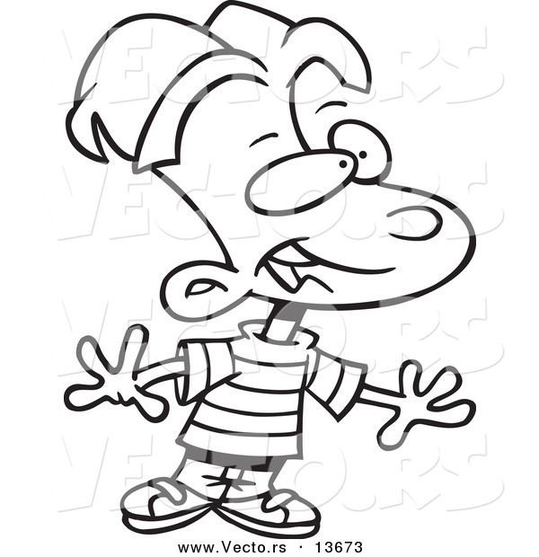 Vector of a Cartoon Curious Boy - Coloring Page Outline