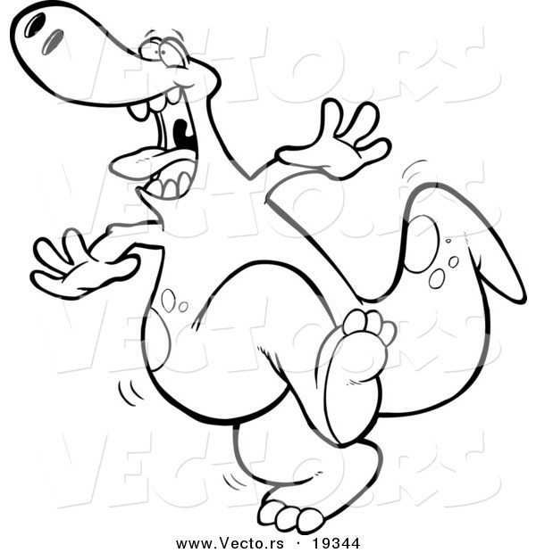 Vector of a Cartoon Dancing Dinosaur - Outlined Coloring Page