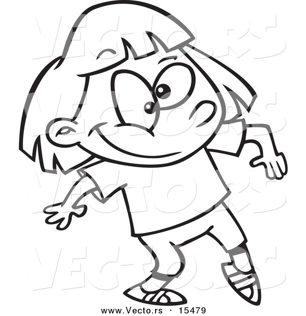 Vector of a Cartoon Dancing Jazzercise Girl - 3 - Coloring Page Outline