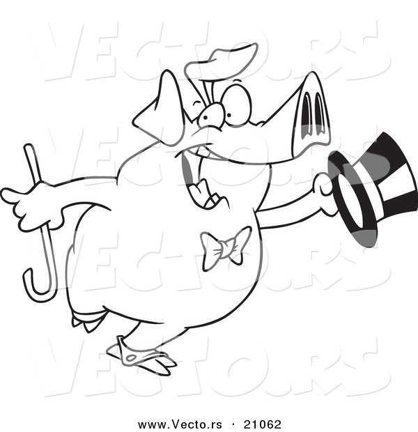 Vector of a Cartoon Dancing Pig Performing - Coloring Page Outline