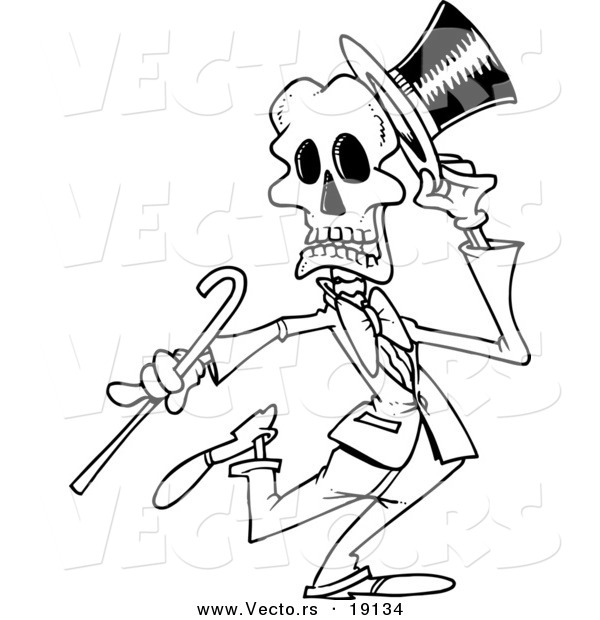 Vector of a Cartoon Dancing Skeleton - Outlined Coloring Page