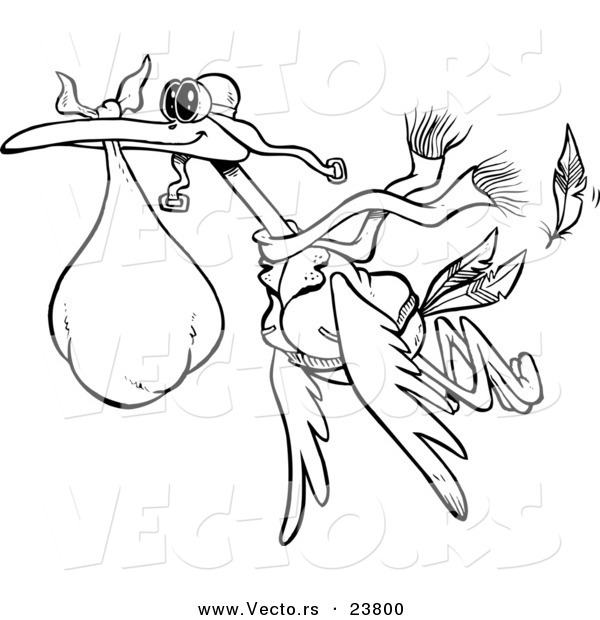 Vector of a Cartoon Delivery Stork - Coloring Page Outline