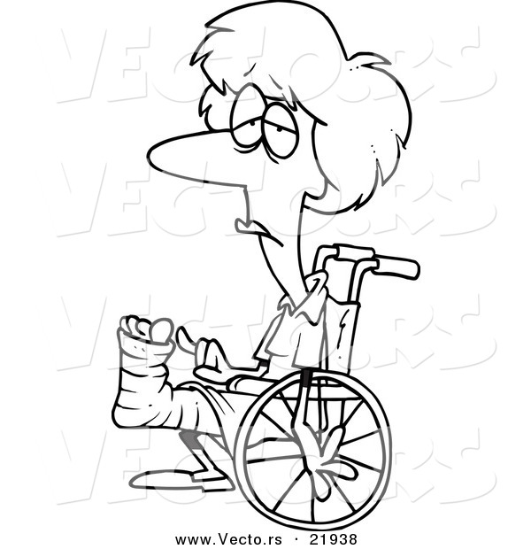 Vector of a Cartoon Depressed Woman in a Wheelchair - Outlined Coloring Page