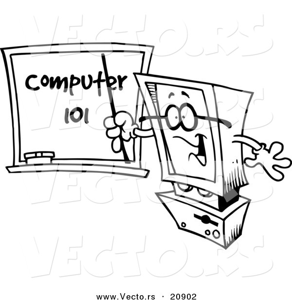 Vector of a Cartoon Desktop Computer Teaching - Coloring Page Outline