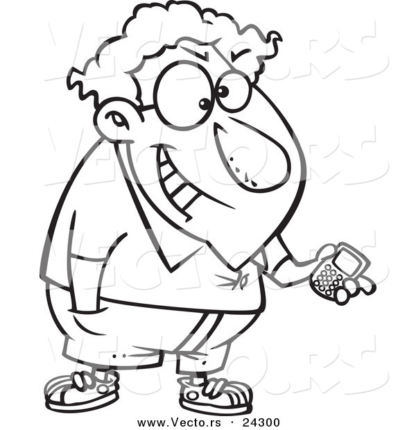 Vector of a Cartoon Devious Nerd with a Gadget Black and White Outline 2 - Outlined Coloring Page
