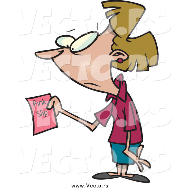 Vector of a Cartoon Dirty Blond White Businesswoman Holding a Pink Slip