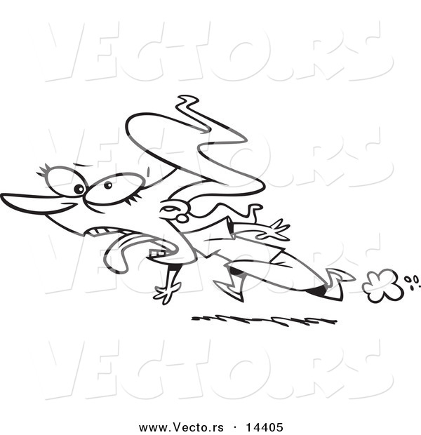 Vector of a Cartoon Disgusted Businesswoman Running Away - Coloring Page Outline