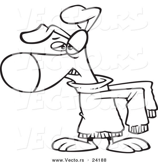 Vector of a Cartoon Disgusted Dog Wearing a Sweater - Coloring Page Outline