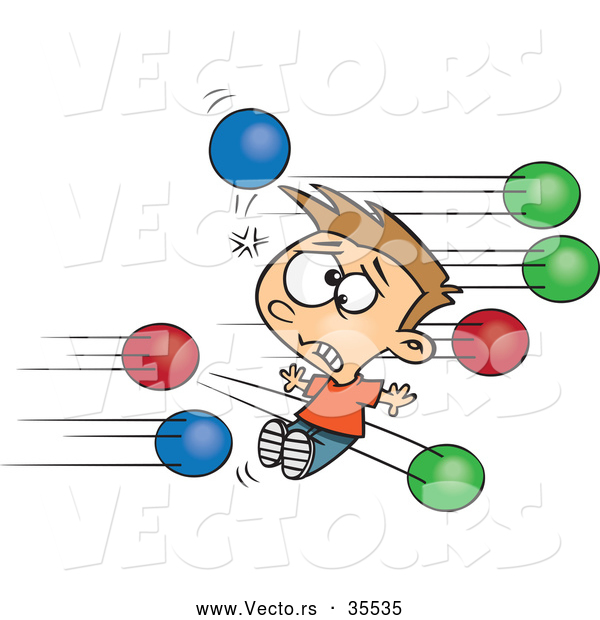 Vector of a Cartoon Dodgeballs Hitting a Boy