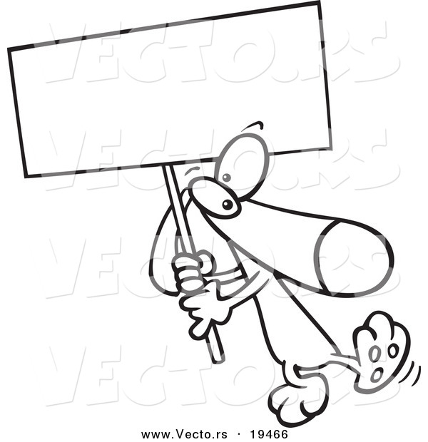 Vector of a Cartoon Dog Carrying a Sign - Outlined Coloring Page