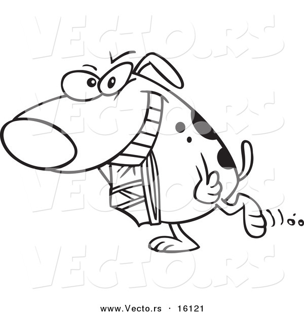 Vector of a Cartoon Dog Carrying Underwear - Outlined Coloring Page Drawing