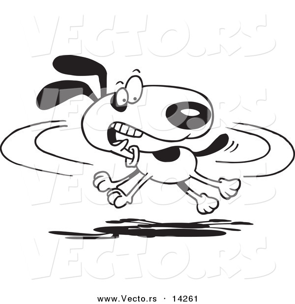 Vector of a Cartoon Dog Chasing His Tail - Coloring Page Outline