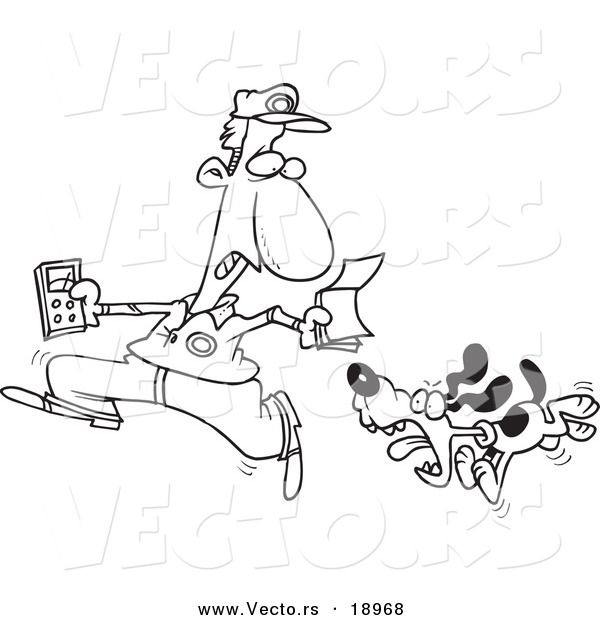 Vector of a Cartoon Dog Chasing the Meter Man - Outlined Coloring Page