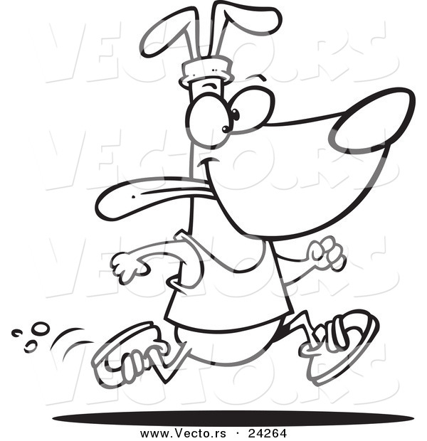 Vector of a Cartoon Dog Jogging - Outlined Coloring Page